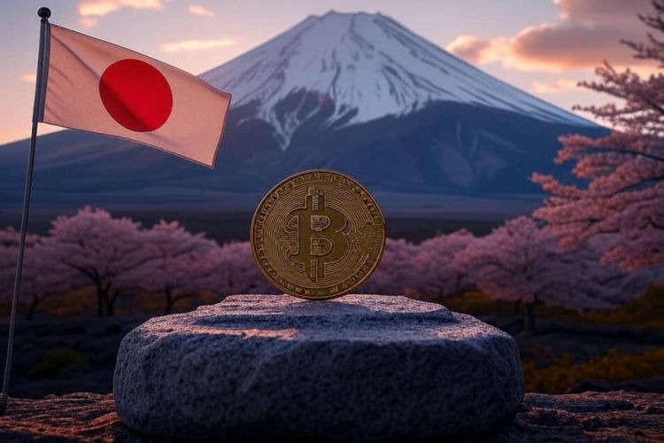 Fuji, BTC coin, Japan flag