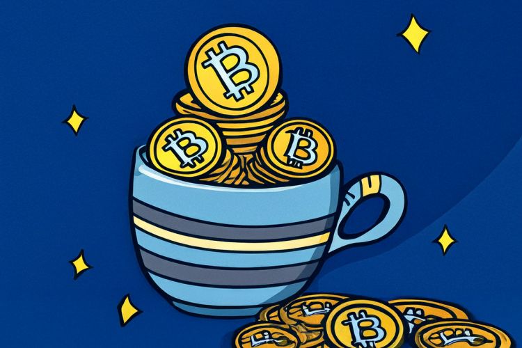 Coffee cup full of BTC coins